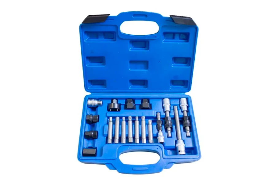 Набор для снятия шкивов генераторов 18пр(1/2'':М10х140,М10х110,Т50х110мм,3/8'':М10х90мм,10мм:М10х65мм,М8,М10,Т50,Т40,Н8,Н10х75мм,1/2''(F)х10мм(F)в кейсе.