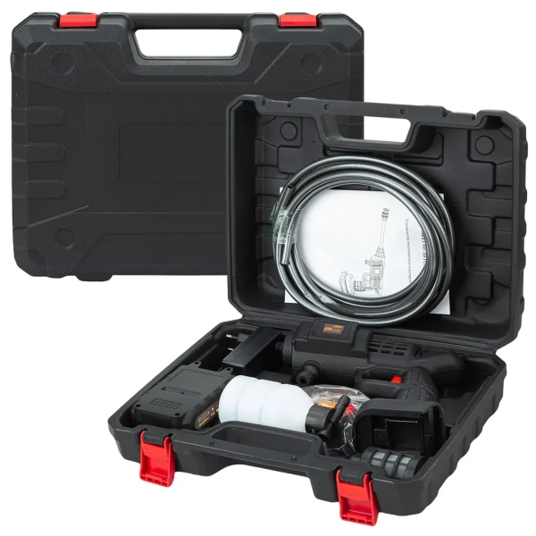 Мойка высокого давления аккумуляторная (24В,15 Бар,2.8 л/мин, батарея 1500 мАч, зарядка 3-5ч, щеточный двигатель)