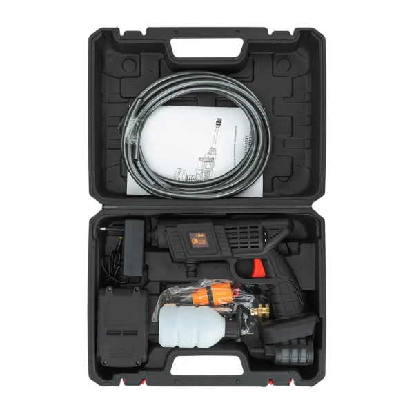 Мойка высокого давления аккумуляторная (24В,15 Бар,2.8 л/мин, батарея 1500 мАч, зарядка 3-5ч, щеточный двигатель)