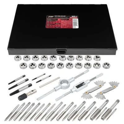 Набор метчиков и плашек 50пр.(М3х0.5,4х0.7,5х0.8,6х1.0,8х1.25,6,8,10-32,10,12-24,1/4-20/28,5/16-18/24,3/8-16/24,7/16-14/20,1/2-13,1/2-20)