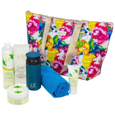 Набор Алоэ и Зеленый чай(термосумка LT-BB2.крем для тела.крем бальзам для рук.гель для душа.термокружка голубая.полотенце в ассотрименте)