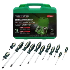 Набор отверток силовых ударных магнитных 12пр. (SL: 6х38,3.2х75,5х75,6х100,8х150,9.5х200мм PH: 2х38,0х75, 1х75, 2х100, 3х150, 4х200мм), в кейсе