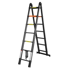 Лестница-стремянка телескопическая алюминиевая многофункциональная (2.2+2.2м, 7+7ступенек, max нагрузка 150кг, вес 16кг)