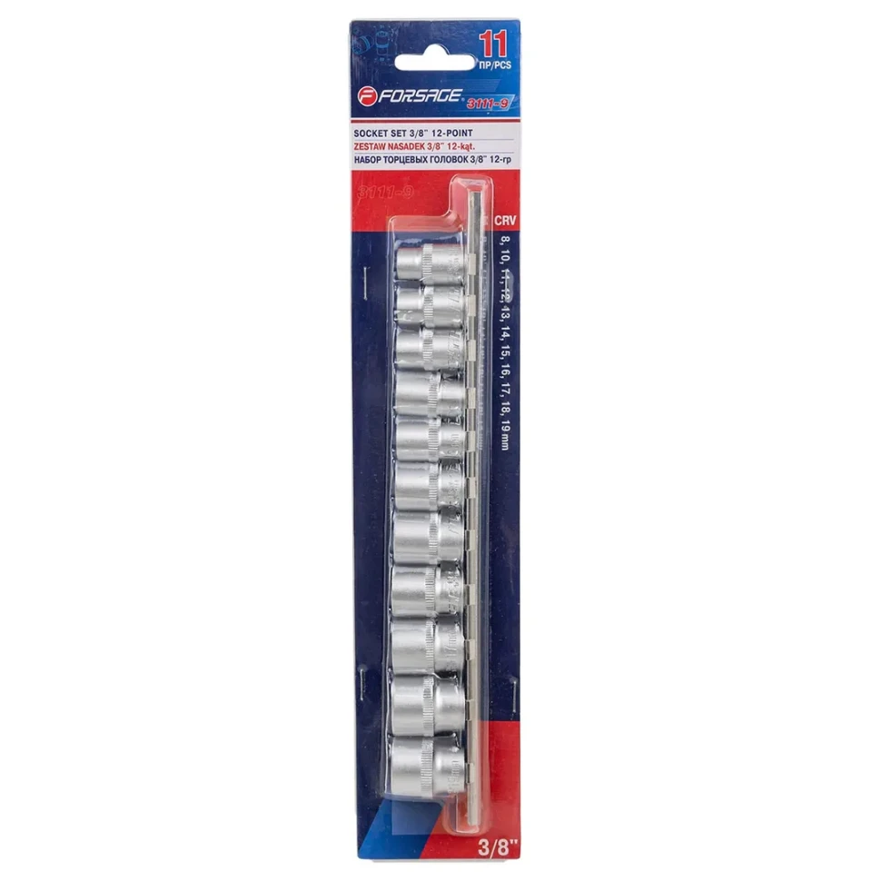 Набор головок 11пр. 3/8''(12гр.)(8,10-19мм) на планке