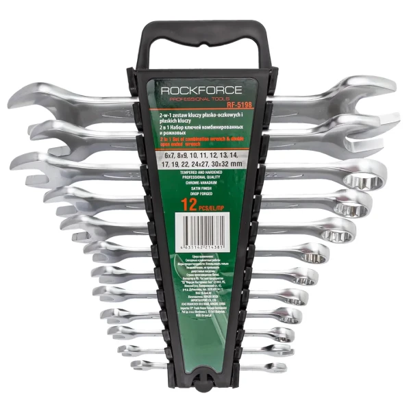 Набор ключей комбинированных и рожковых,12пр.(6х7,8х9,10,11,12,13,14,17,19,22,24х27,30х32мм),в пластиковом держателе