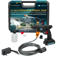 Мойка высокого давления аккумуляторная (24В,15 Бар,2.8 л/мин, батарея 1500 мАч, зарядка 3-5ч, щеточный двигатель)