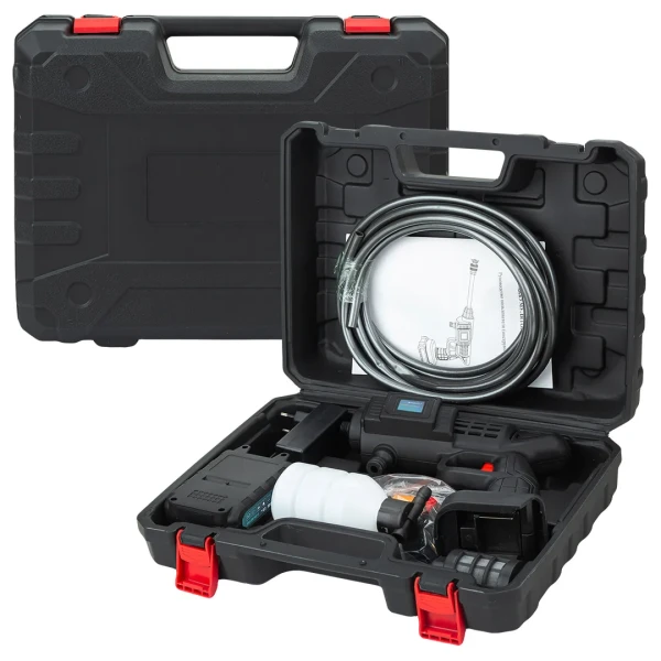 Мойка высокого давления аккумуляторная (24В,15 Бар,2.8 л/мин, батарея 1500 мАч, зарядка 3-5ч, щеточный двигатель)