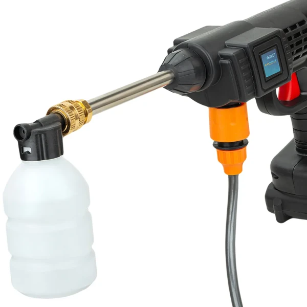 Мойка высокого давления аккумуляторная (24В,15 Бар,2.8 л/мин, батарея 1500 мАч, зарядка 3-5ч, щеточный двигатель)