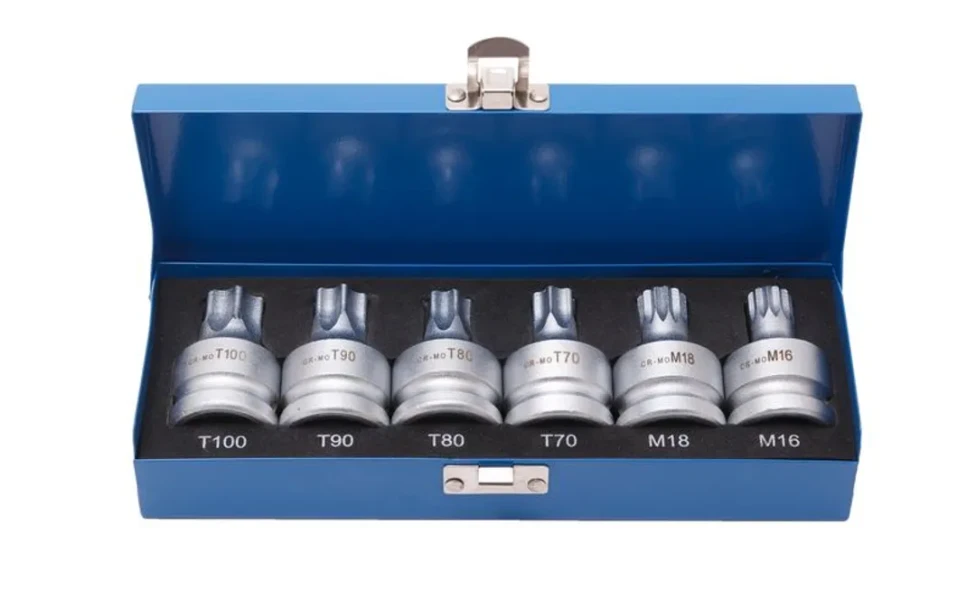 Набор головок Torx, Spline с отверстием 3/4''6пр.(Т70, Т80, Т90, Т100, М16, М18), в кейсе