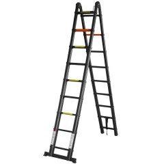 Лестница-стремянка телескопическая алюминиевая многофункциональная (2.8+2.8м, 9+9ступенек, max нагрузка 150кг, вес 20.3кг)