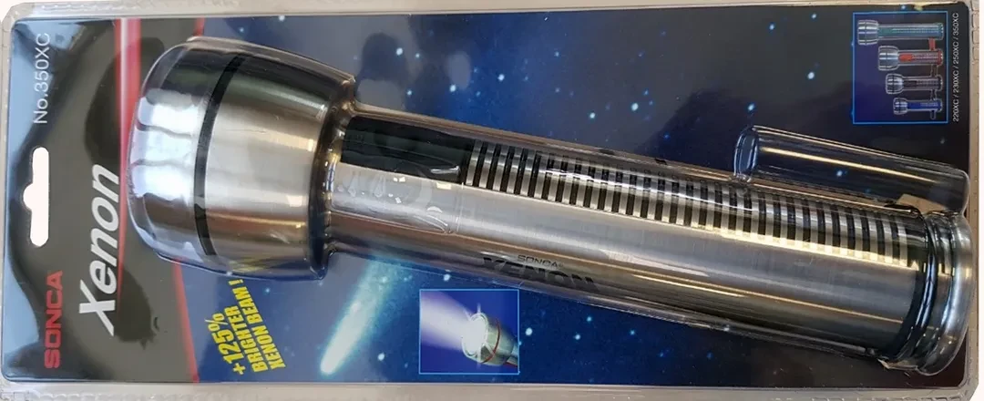 Фонарик переносной влагонепроницаемый Sonca Ксенон(HPx30, 3.6V, 0.82A, 3xD/R20/UM1, яркость луча увеличена на 125%), в блистере