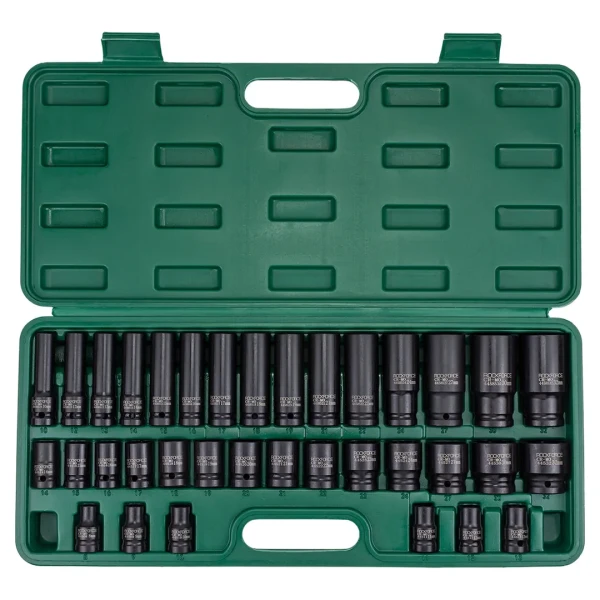 Набор головок 35 пр. (короткие 38мм: 8-23, 24, 27, 30, 32мм, глубокие 78мм: 10, 12-19, 21, 22, 24, 27, 30, 32мм) в кейсе