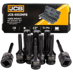 Набор головок-бит TORX ударных 10пр.,1/2''(T30, T40, T45, T50, T55, T60, T70, T80, T90, T100), в кейсе