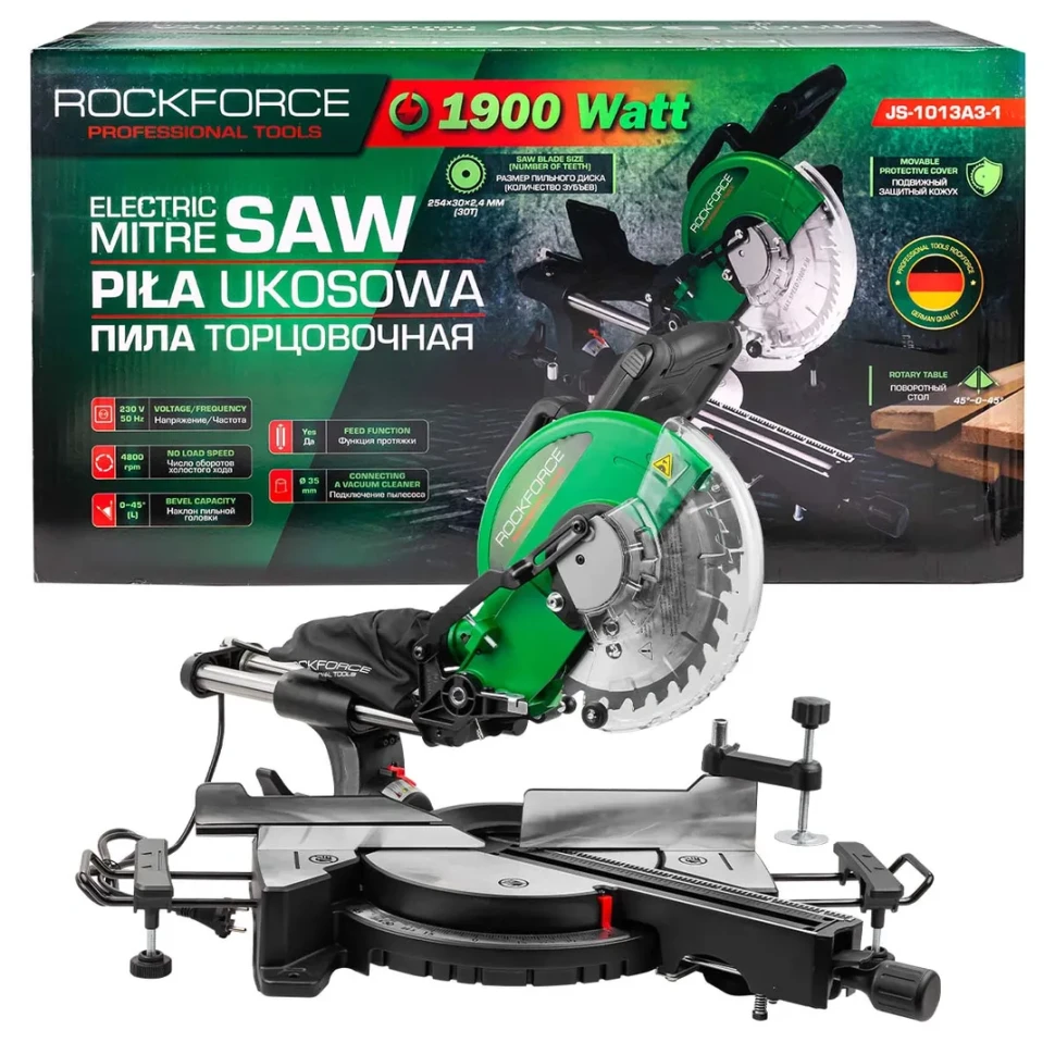 Пила циркулярная торцовочная с функцией протяжки (230V, 1900W, 4800об/мин, диск 254х30х2.4мм)