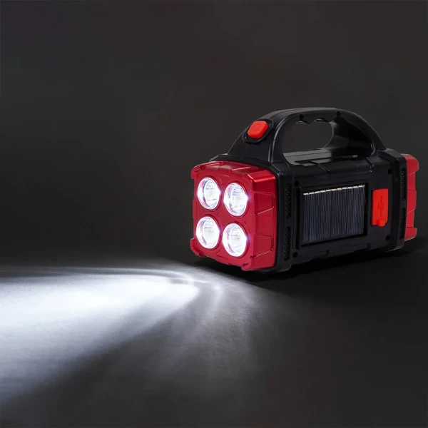 Фонарь ручной аккумуляторный с функцией повербанка и солнечной панелью (4 реж. работы, аккум. 1500мАч, 300Лм, время работы 2-3ч, время зар. 4-5ч)