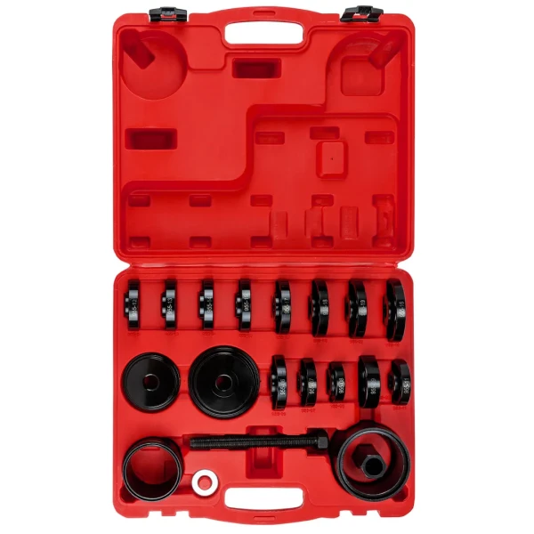 Набор инструментов для замены ступичных подшипников 23пр.(оправки 50,55,60,64,67,70,72,74,75,78,82,84,88мм, втулки 76,86,92,101мм), в кейсе