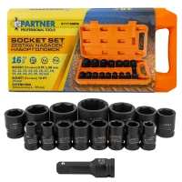 Набор головок ударных коротких 16пр.1/2''(6-гр.)(10,12-17,19,21,22,24,27,30,32мм(36мм-12гр)+удлинитель 75мм),в кейсе