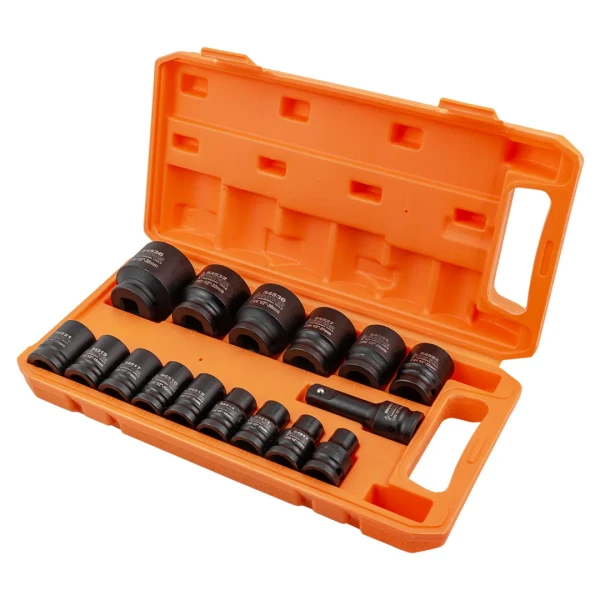 Набор головок ударных коротких 16пр.1/2''(6-гр.)(10,12-17,19,21,22,24,27,30,32мм(36мм-12гр)+удлинитель 75мм),в кейсе