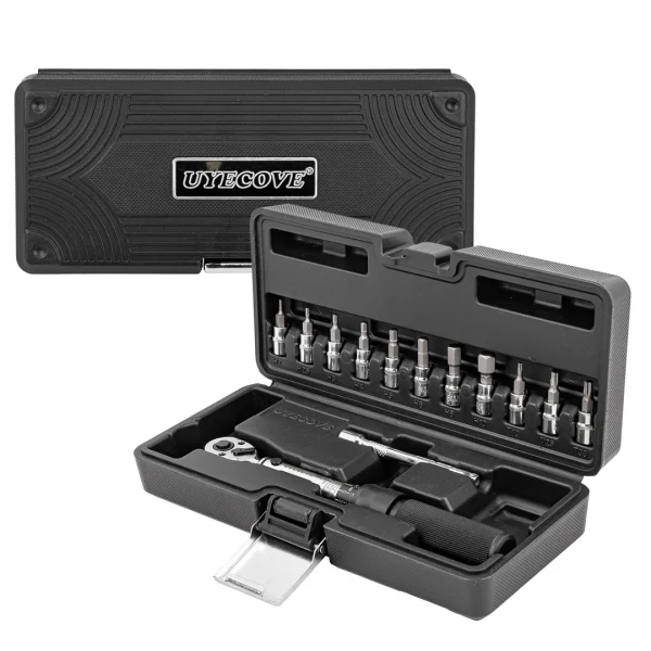 Ключ динамометрический щелчкового типа с быстрой фиксацией 2-22Нм, 1/4''в комплекте с инструментом, в пластиковом кейсе (черный)