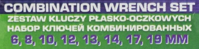 Набор ключей комбинированных 8пр. (6, 8, 10, 12, 13, 14, 17, 19мм) в пласт.держателе