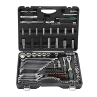 Набор инструментов 125+6пр.1/4''1/2''(6-гран.)(4-36мм,36-12гр.)+(ключи трещоточные:8х10,12х13мм, ключи резрезные:8х10,9х11,12х13мм)