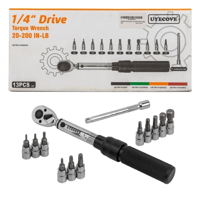 Ключ динамометрический щелчкового типа с быстрой фиксацией 2-22Нм, 1/4''в комплекте с инструментом, в пластиковом кейсе (оранжевый)