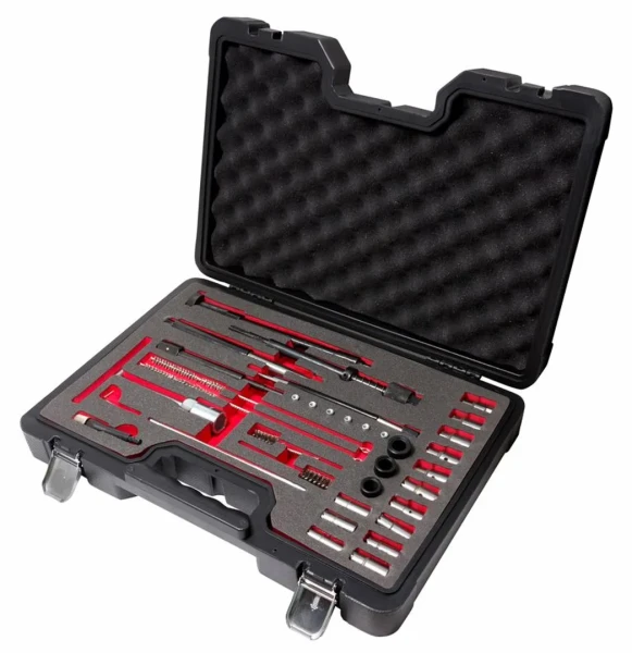 Набор присп.-й для чистки колодцев форсунок и свечей 35пр.(фрезы:14х14,15.5х15.5-2шт,15х19,17х17-2шт,17х17.5/19/19.5/20/21,17.5х20.5мм)кейс ''Premium''