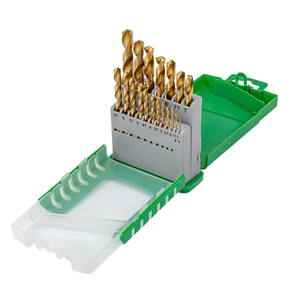Набор сверл по металлу HSS TIN 19пр.(1-10мм, шаг 0.5мм), в пластиковом футляре