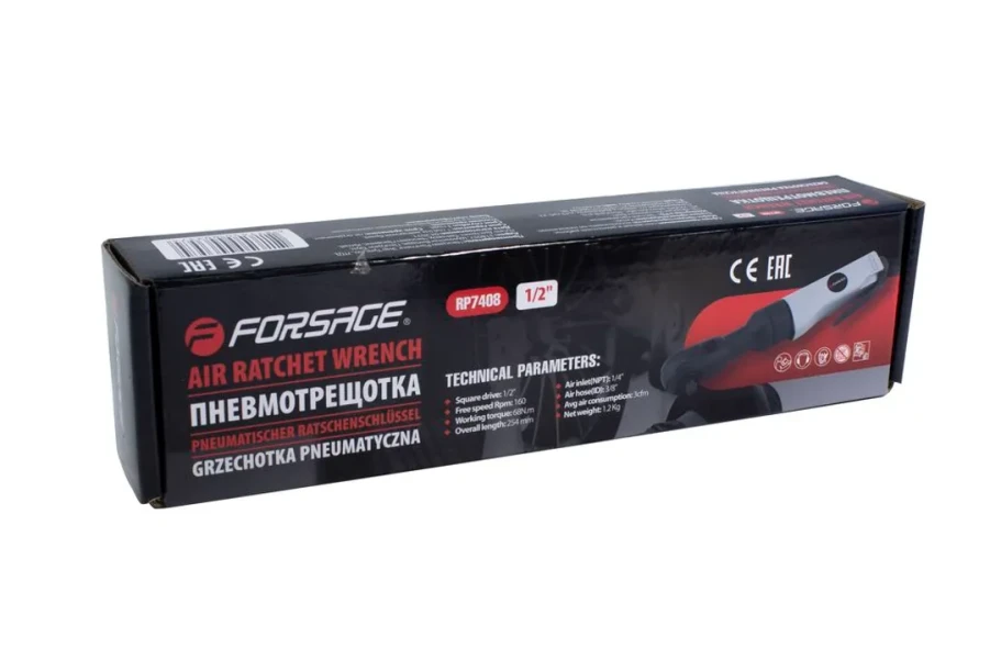 Пневмотрещотка 68Нм, 1/2''(потребление 77л/мин, 160 об/мин, L-254мм,6.3Bar,штуцер 1/4'')