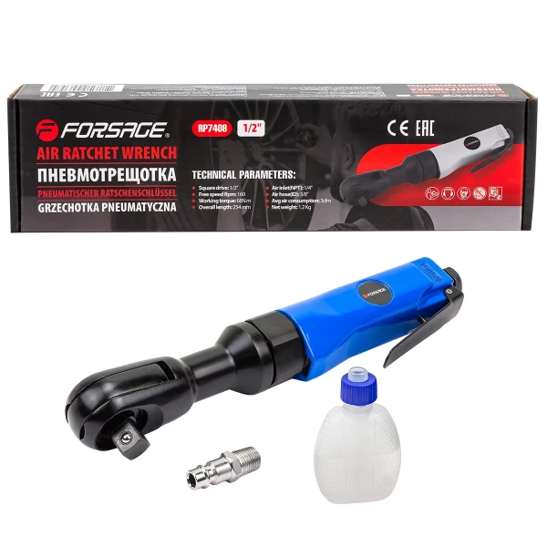 Пневмотрещотка 68Нм, 1/2''(потребление 77л/мин, 160 об/мин, L-254мм,6.3Bar,штуцер 1/4'')