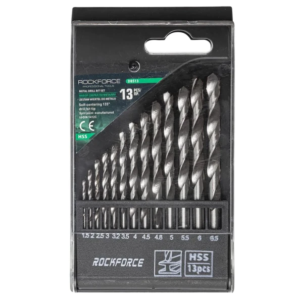 Набор сверл по металлу HSS, 13пр.(1.5/2/2.5/3/3.2/3.5/4/4.5/4.8/5/5.5/6/6.5мм), в пластиковом футляре