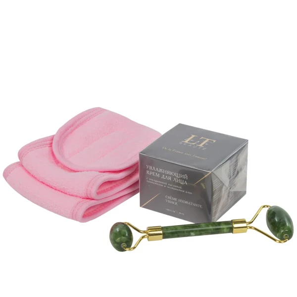 Набор (Увлажняющий крем для лица LT-1862,Массажный ролик(зеленый,Повязка на липучке (розовая),пакет 200*250)