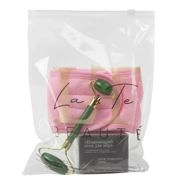 Набор (Увлажняющий крем для лица LT-1862,Массажный ролик(зеленый,Повязка на липучке (розовая),пакет 200*250)