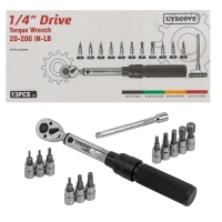 Ключ динамометрический щелчкового типа с быстрой фиксацией 2-22Нм, 1/4''в комплекте с инструментом, в пластиковом кейсе (красный)