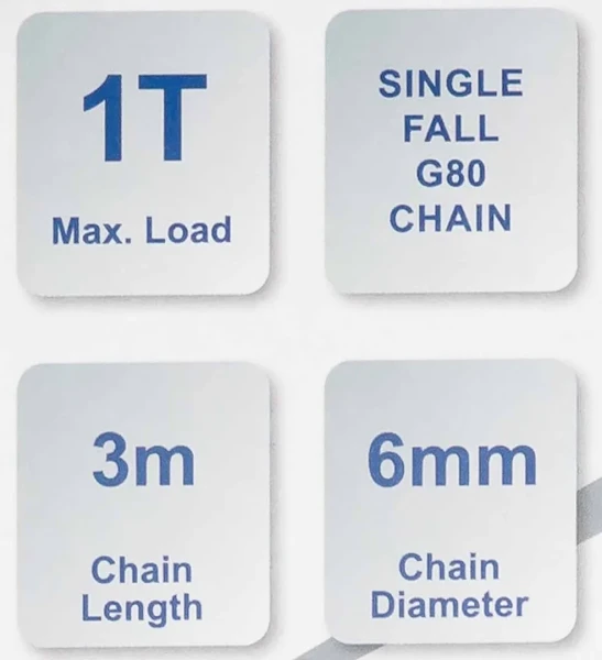 Лебедка механическая(таль) подвесная с фиксацией цепи натяжения, 1т (длина цепи - 3м)