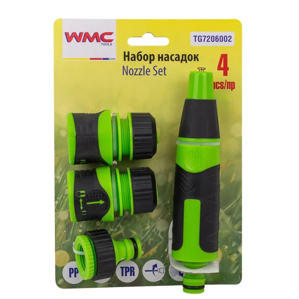 Пистолет-распылитель пластиковый с регулировкой подачи воды и диаметра распыления+1штуцер и 2 б/с, 4пр.(L-170мм)