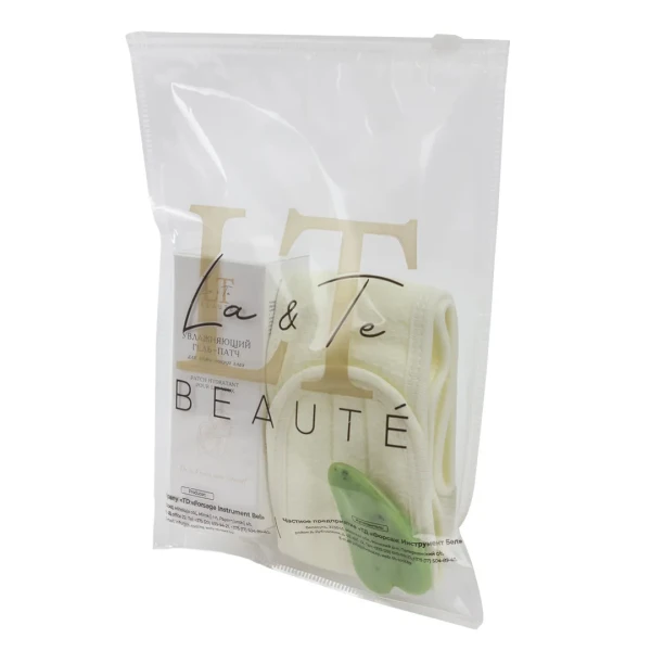 Набор (Увлажняющий гель-патч для кожи вокруг глаз,25мл LT-1831,Скребок гуаша,Повязка на голову на липучке (бежевая),пакет 200*250)