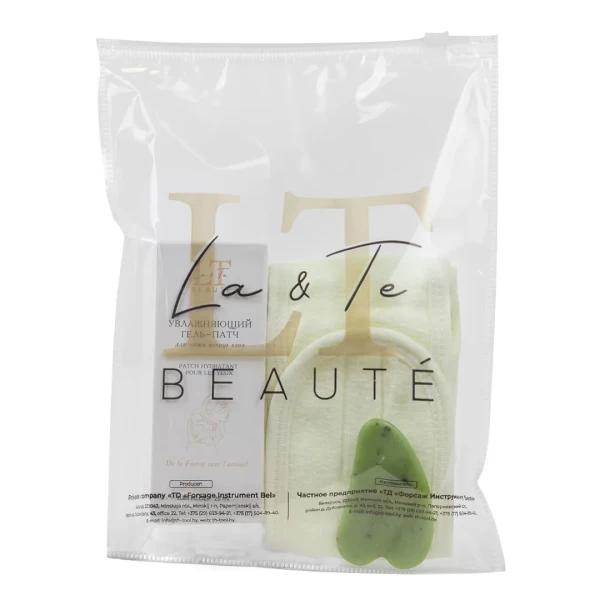 Набор (Увлажняющий гель-патч для кожи вокруг глаз,25мл LT-1831,Скребок гуаша,Повязка на голову на липучке (бежевая),пакет 200*250)