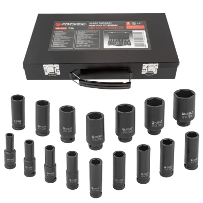 Набор головок ударных глубоких 16пр.,1/2''6гр.(10,12-19,21,22,24,27,30,32,36мм), в металлическом кейсе