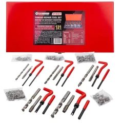 Набор приспособлений и футорок для восстановления резьбы: М5х0,8 М6х1,0 М8х1,25 М10х1,5 М12х1,75 (131пр.)в кейсе.