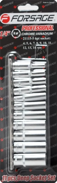 Набор головок глубоких 11пр. 1/4''6гр.(4,5,5.5,6-13мм), на планке