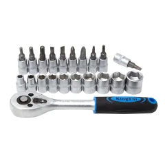 Набор головок и головок-бит с трещоткой в пласт. держателе 22пр. 1/4''(5-14мм, 6-гран.)