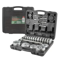 Набор инструментов для замены ступичных подшипников32пр.(50,55,59,63.3,66.6,70.3,71.5,73.1,73.4,74.8,77.5,81.5,83.4мм, Оправки:76,86,91,102 мм)в кейсе