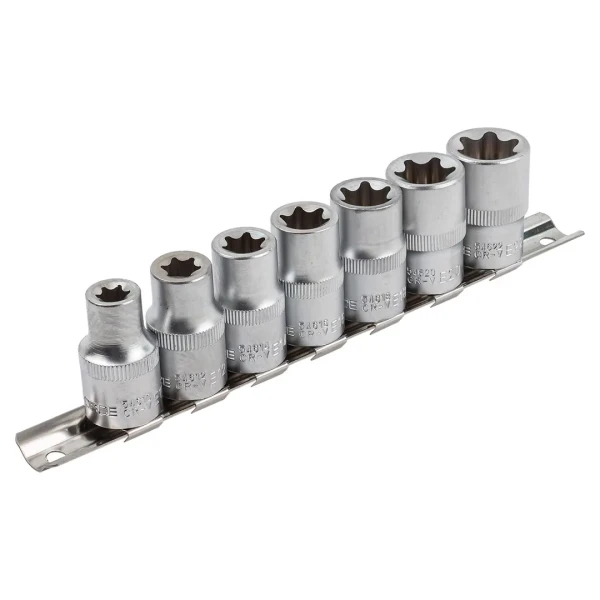 Набор головок Е-профиль 7пр. 1/2''(E10,E12,E14,E16,E18,E20,E22), на планке