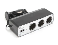 Разветвитель прикуривателя PS-357(WF-0096) (3 гнезда, 1 USB 0.5А)