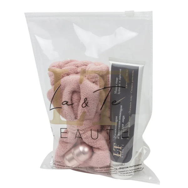 Набор (Увл. маска для лица,100мл LT-1886,Массажер ролик для лица из вулканического камня,Повязка на голову-бант (розовая),пакет 200*250)