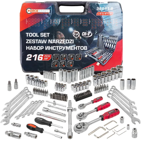 Набор инструментов 216пр. 1/4'', 3/8'', 1/2''(6гр.)