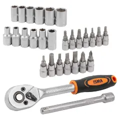 Набор головок и бит с трещоткой 28пр. 1/4''(4-13мм, Torx:T10,15,20,25,30, Hex:3-6мм,SL:4,5.5,7мм, PH1,2),в пластиковом держателе