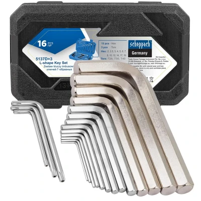 Ключи Г-образные 6-гранные, набор 13+3пр. (2, 2.5, 3-8, 10, 12, 14, 17, 19мм + T25, T30, T40)