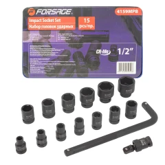 Набор головок ударных 15пр.1/2''(6-гр.) (10,12-19,21,22,24,27,30,32мм) в ложементе